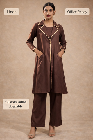 Iqra Walnut Viscose Linen Jacket Dress