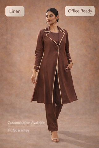 Iqra Walnut Viscose Linen Jacket Dress