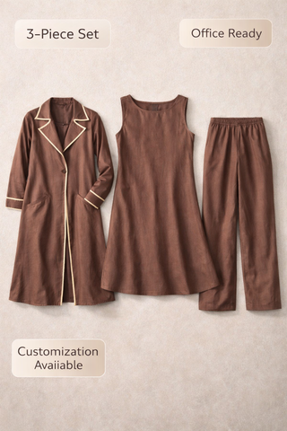 Iqra Walnut Viscose Linen Jacket Dress