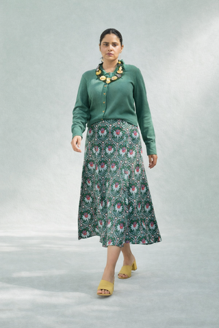 Green Jute & Cotton Solid Skirt Set | Contrast Skirt | For Women