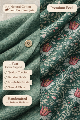 Green Jute & Cotton Solid Skirt Set | Contrast Skirt | For Women