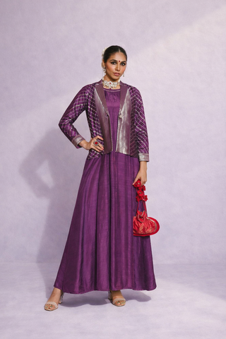 Zeenat Violet Embroidered Jacket Dress