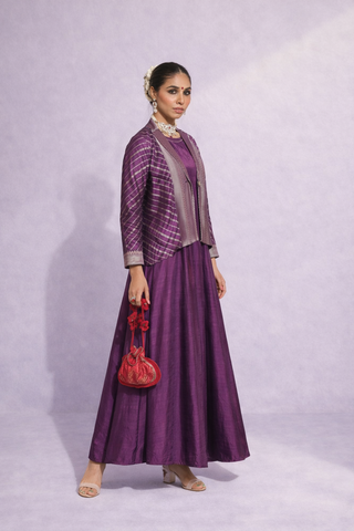 Zeenat Violet Embroidered Jacket Dress