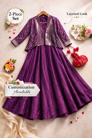 Zeenat Violet Embroidered Jacket Dress
