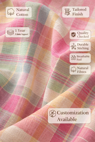 Pink & Mint Green Madras Cotton Checked Jacket & Skirt Set | Classic Details | For Women