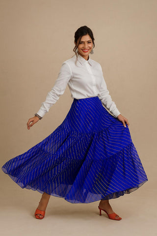 Vibrant Blue Chiffon Leheriya Skirt