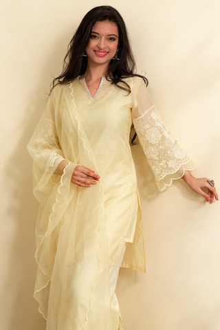 Pastel Yellow Chanderi Co-ord Set