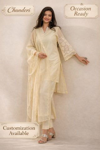 Pastel Yellow Chanderi Co-ord Set