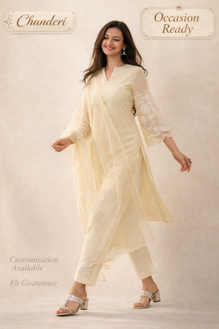 Pastel Yellow Chanderi Co-ord Set