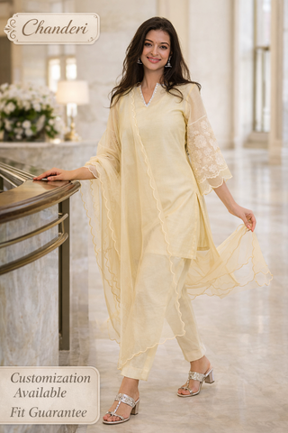 Pastel Yellow Chanderi Co-ord Set
