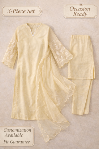 Pastel Yellow Chanderi Co-ord Set