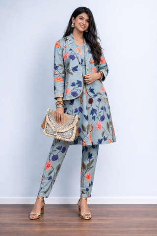 Azure Floral Cotton Jacket Co-ord