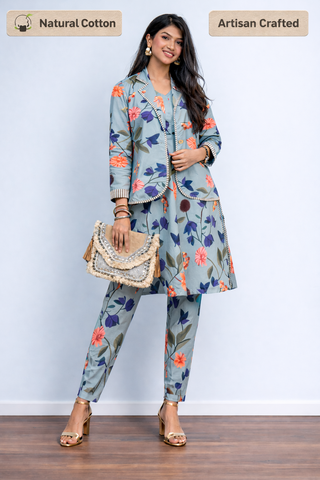 Azure Floral Cotton Jacket Co-ord