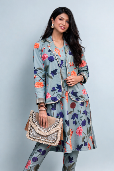 Azure Floral Cotton Jacket Co-ord