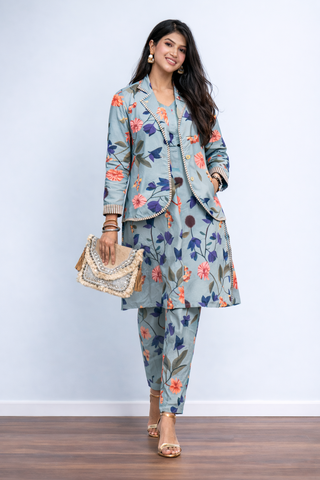 Azure Floral Cotton Jacket Co-ord