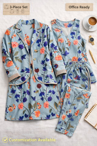 Azure Floral Cotton Jacket Co-ord