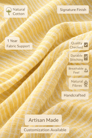 Lemon Yellow Breathable Cotton Striped Kurta Set | Longline Shirt | For Women