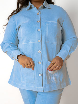 Powder blue Cotton Denim Co-Ord Set (Set of 2)