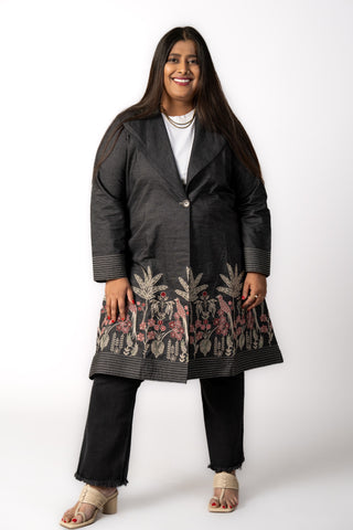 Grey Embroidery Denim Jacket