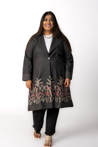 Grey Embroidery Denim Jacket