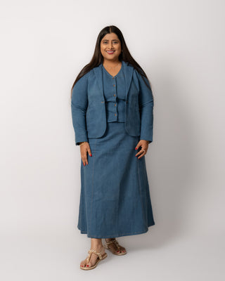 Denim Blue Waistcoat with Jacket and Skirt (Set of 3)