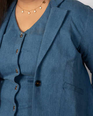 Denim Blue Waistcoat with Jacket and Skirt (Set of 3)