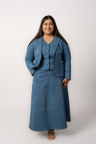 Denim Blue Waistcoat with Jacket and Skirt (Set of 3)