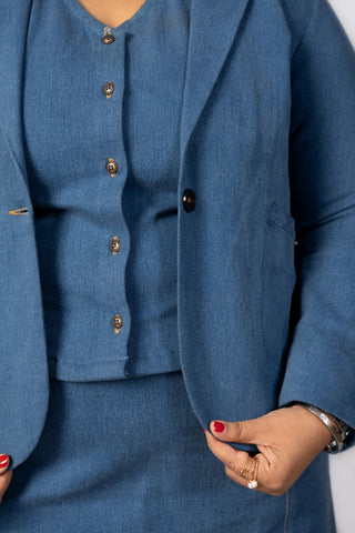 Denim Blue Waistcoat with Jacket and Skirt (Set of 3)