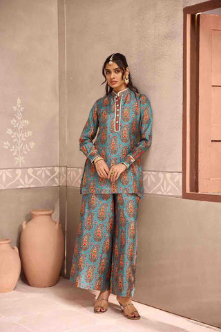 Blue Dola Silk Printed Co-Ord Set