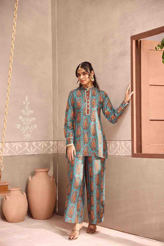 Blue Dola Silk Printed Co-Ord Set