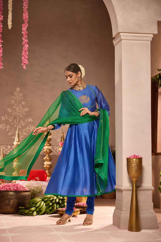 Blue Anarkali 3-Piece Set