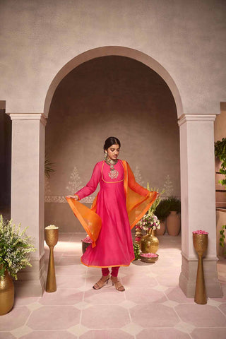 Pink Anarkali 3-Piece Set