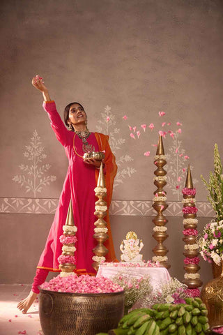 Pink Anarkali 3-Piece Set