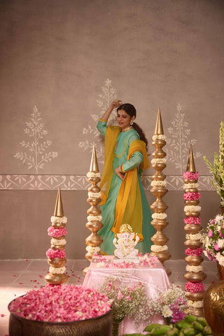 Mint-Green  Anarkali 3-Piece Set