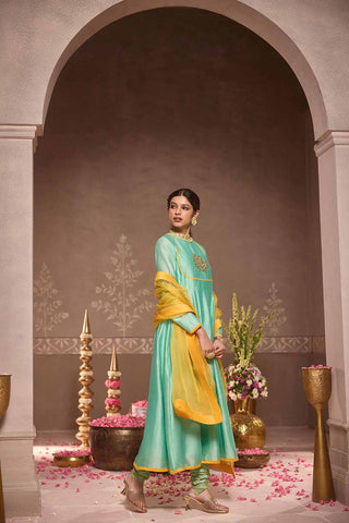 Mint-Green  Anarkali 3-Piece Set