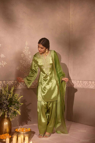 Pastel  Green Gajji Silk Farsi Salwar 3-Piece Set