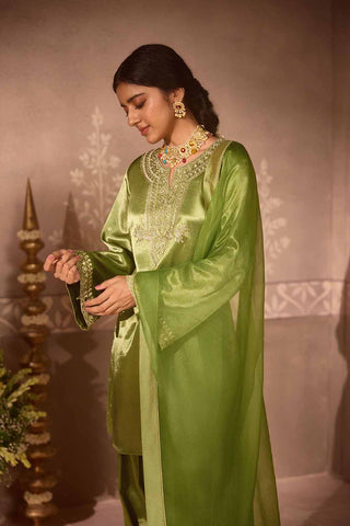 Pastel  Green Gajji Silk Farsi Salwar 3-Piece Set