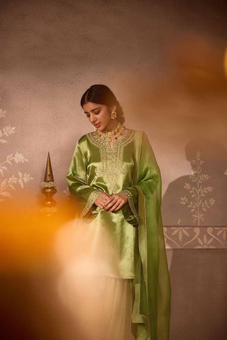 Pastel  Green Gajji Silk Farsi Salwar 3-Piece Set