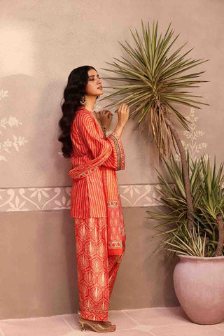 Red Printed Dola Silk Farsi Salwar With Dupatta