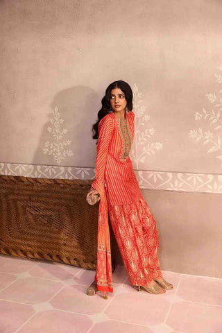 Red Printed Dola Silk Farsi Salwar With Dupatta