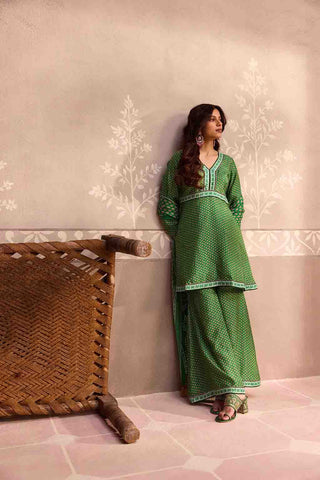 Green Dola Silk Printed Sharara Set With Dupatta
