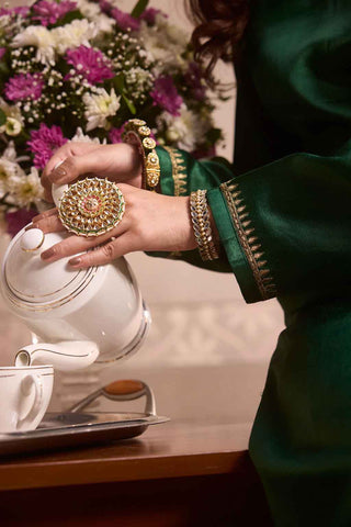 Green Gajji Silk Embroidered Kurta Set With Dupatta