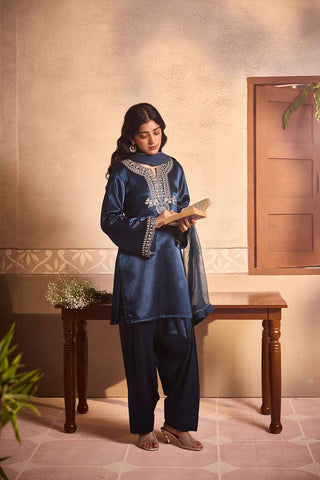 Petrol Blue Gajji Silk Farsi Salwar 3-Piece Set