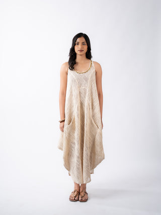 Metal-Trimmed Layered Jute A-Line Dress