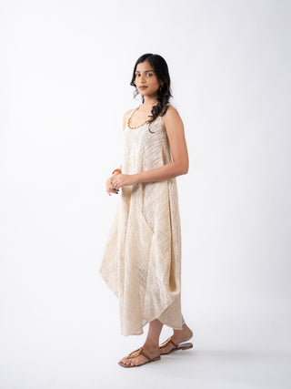 Metal-Trimmed Layered Jute A-Line Dress