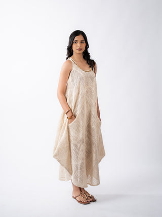 Metal-Trimmed Layered Jute A-Line Dress