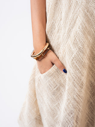 Metal-Trimmed Layered Jute A-Line Dress
