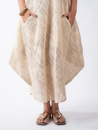 Metal-Trimmed Layered Jute A-Line Dress