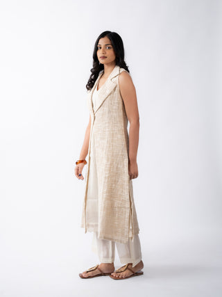 Textured Longline Sleeveless Jacket Dress ( Set of 3 )