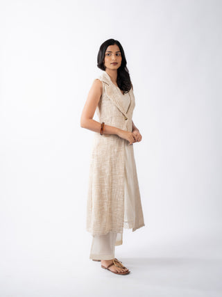 Textured Longline Sleeveless Jacket Dress ( Set of 3 )